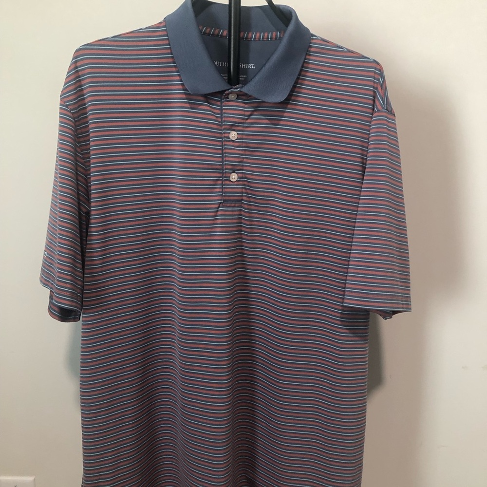 The Southern Shirt Company Striped Polo in Navy, Red, and Light Blue